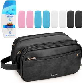 Hanging Toiletry Bag for Men and Women, Travel Essentials Toiletries Organizer Dopp Kit, Water-resistant Shaving Case for Makeup Essentials, PU Leather Cosmetic Accessories, Black