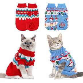 2 Packs Cat Christmas Sweater Pet Cute Knitwear Warm Winter Clothes for Kittys and Small Dogs (Medium)