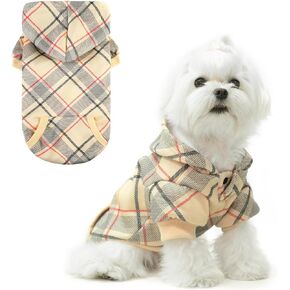 EXPAWLORER Plaid Dog Hoodie - Fall Dog Sweater with Leash Hole and Pocket,British Style Soft and Warm Dog Cold Weather Clothes, Sweatshirt, Outfits, Winter Coat for Small Medium Large Dogs