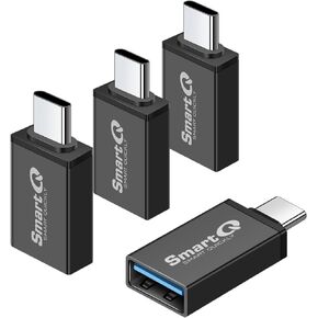 SmartQ USB C to USB 3.0 Female Adapter, Compatible with MacBook Pro 2020, iPad Pro 2020, Samsung Notebook 9, Dell XPS, iPhone 15, and More Type C Devices. Pack of 4, Black.