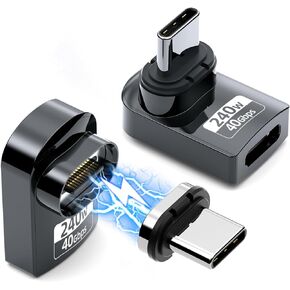 USB C Magnetic Adapter 240W (2 Pack) Right Angle Magnetic USB-C Adapter 24 Pins with USB4 40Gbps 8K 60Hz for Thunderbolt 3/4, MacBook Pro/Air, Swtich and More Type C Devices