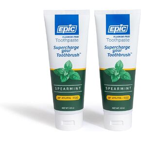 Epic Xylitol Toothpaste - Sugar Free & Aspartame Free Toothpaste Sweetened w/Xylitol for Clean Teeth & Gum Health (Spearmint, 4.9oz Tube, 2 Tubes)