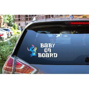 Rainbow Animated Design Cute Baby on Board Funny Little Super Hero Windows Cars Laptop 2 Parts Stickers