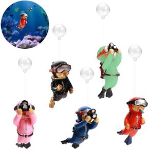 5PCS Floating Fish Tank Decorations Cute Little Diver Aquarium Decoration Aquarium Diver Decoration Floating Device Aquarium Ornament for All Kinds of Fish Tanks(Size:2.7x1.18inch)