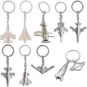 9pcs Airplane Keychain Set Spacecraft Aircraft Airliner Fighter Plane Model Creative Key Ring Gift for Aviation Enthusiast Pilot Aviator