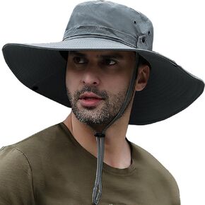TUVATU Wide Brim Sun Hat with Chin Strap, UPF 50+ Breathable Fishing Hiking Visor Cap for Summer Men Women