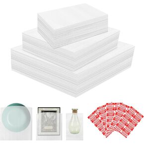 Foam Pouches 150 Pack,1/24" Thick,3 Sizes Cushion Foam Pouches for Packing Storage and Shipping Packing Supplies for Dishes Glasses Packing (7.5" x 7.5", 7.5" x 12", 12" x 12")