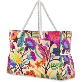 ALAZA Beach Bag, Plaid Pattern Shoulder Beach Tote with Cotton Rope Handles