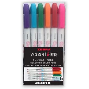 ZEBRA PEN Brush, Point, Assorted Colors, 6-Count ZEBRA FUNWARI PEN ST 6/PKG, 6-Pack