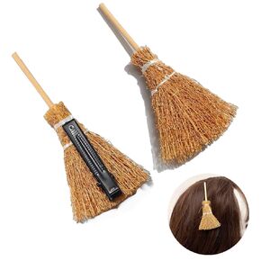 Halloween Miniature Broom Clips,Witch Brooms Party Decor Hair Accessories,Broom Cosplay Costume Party Supplies,2Pieces