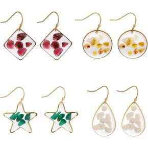 4 Pairs Natural Stone Earrings Colorful Geometric Earrings Handmade - Resin Earrings Chakra Jewelry for Women Girls