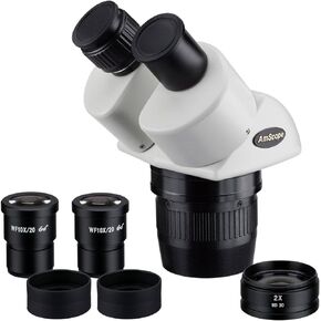 AmScope SW13BZ Binocular Stereo Microscope Head, WH10x Eyepieces, 10X/20X/30X/60X Magnification, 1X/3X Objective, Includes 2.0x Barlow Lens