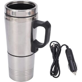 Acouto 12V Car Kettle 350Ml+150ML Stainless Steel Car Electric Heating Kettle Coffee Tea Travel Thermos Water Heating Cup