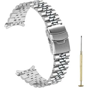 Hstrap Metal Watch Bands for Men 20mm 22mm 23mm 24mm Screw-In Curved End Tapered Stainless Steel Watch Band Polished Matte Brushed Finish Watch Band Strap Silver Black