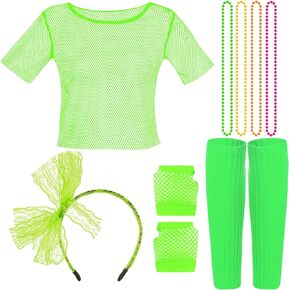 Yymobt 80s Costume Outfit for Women, 80s Costume Accessories Set, with Clothes Headband Legwarmers Necklace Gloves for Ladies Women Cosplay Party Dress Up (Green)