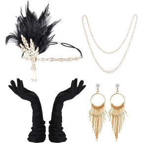Fumwase 1920s Great Gatsby Accessories Set for Women Flapper Accessories Set 20s Party Costume Headband for Women