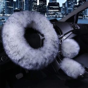 3 Pcs Car Steering Wheel Cover & Handbrake Cover & Gear Shift Cover Set Faux Wool Warm Winter (Rose Red)