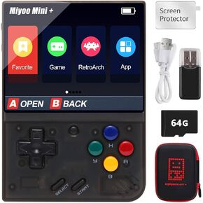 وحدة تحكم ألعاب محمولة Miyoo Mini Plus مع حافظة صلبة، وحدة تحكم ألعاب فيديو ريترو بشاشة IPS مقاس 3.5 بوصة، بطاقة TF مدمجة 128 جيجا 15000+ ألعاب وبطارية 3000 مللي أمبير في الساعة، تدعم WiFi