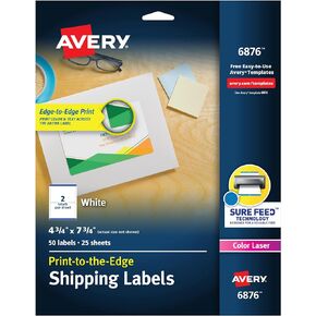 Avery Printable Shipping Labels with Sure Feed, 4.75" x 7.75", White, 50 Blank Mailing Labels (6876)