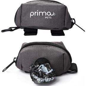 Dog Poop Bag Holder Leash Attachment, Includes 1 Roll of Poop Bags, Waste Bag Dispenser, Lightweight Fabric, Walking, Running or Hiking Accessory (Dispenser + 1 Roll, Black)