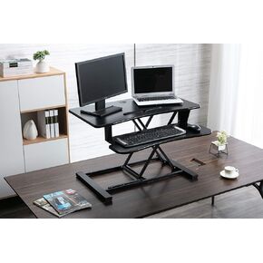 TB36-Black Black Adjustable Height Standing Desk Converter-36 Inch Wide Laptop Riser or Dual Monitor Workstation, 36 Inch