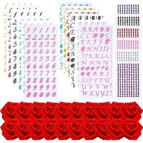 38 قطعة مجموعة زينة قبعة التخرج DIY مجموعة زينة قبعة التخرج من أحجار الراين ملصقات أرقام الحروف ملصقات حجر الراين ملصقات وردة حمراء زهور صناعية طقم تزيين قبعة التخرج لديكورات DIY in Kuwait