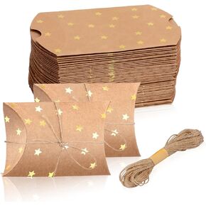 100 Pieces Small Gift Pillow Boxes Pillow Boxes for Gifts Kraft New Year Gift Box Christmas Pillow Boxes Pillow Gift Boxes with Jute String for Wedding New year Present and Birthday Party Favor