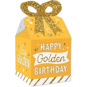 Big Dot of Happiness Golden Birthday - Square Favor Gift Boxes - Happy Birthday Party Bow Boxes - Set of 12