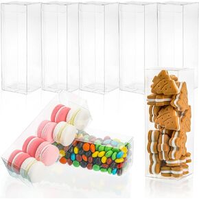 Peohud 80 Pieces Clear Boxes for Favors, 2 x 2 x 6 Inch Transparent Candy Gift Cube Boxes, Plastic Macaron Chocolate Packing Boxes for Wedding, Birthday Party, Bridal Shower