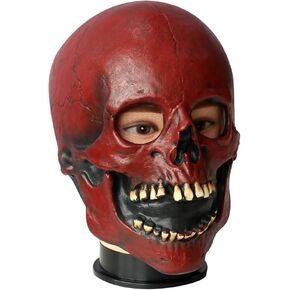 ZDOVLZZPON Crimson Carnage Party Dressing Up: Halloween Creepy Red Full Head Latex Skull Mask - Unleash the Spookiness With The Scary Skeleton