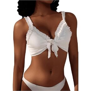 SOLY HUX Women's Bikini Top Frill Trim Tie Front Bathing Suit Tops Swimsuit