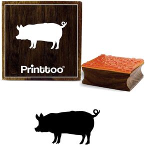 Printtoo Scrap-Booking Pig Design Diary Card Square Brown Wooden Rubber Stamp-4 x 4 Inches