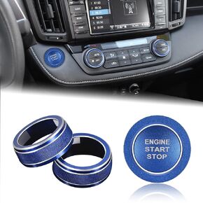 TOMALL 3pcs Aluminum Air Conditioner Knob Button Cover Compatible with Toyota RAV4 2019-2022 Engine Start Stop Button Trim Car Center Console Switch Ring Decoration Interior Accessories (Blue)