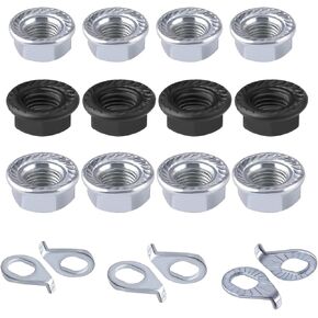 Bicycle Wheel Axle Nut and Safety Washer Kit, High Tensile Steel M8/M9.5/M10 Bike Hub Flanged Nuts Hardware Bicycle Hook Hub Parts Accessories for Front and Rear Bike Wheel Mountain Road (24 Pcs)