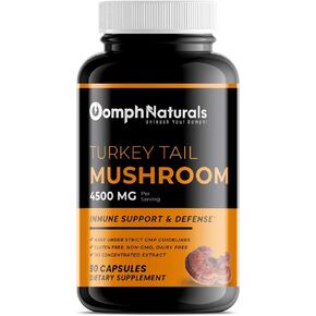Oomph Naturals Turkey Tail Mushroom Capsules, 4500mg Extract, 90 Day Supply, Non-GMO, Gluten Free, Powder Supplements for Immune System Support Gut Health