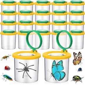 Silipull 24 Pcs Bug Jar Viewer Magnifying Insect Box Magnifier Bug Container Bulk Insect Container Cage for Kids Children Science Nature Exploration Educational Tool Collecting Kit (Yellow)