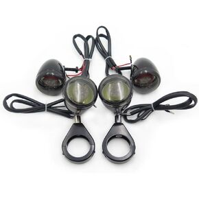 HTTMT MT224-013-CD+SM Chrome Motorcycle Turn Signals Light Kit Compatible with Harley Bullet LED 41mm Clamp Mount