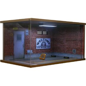 1/18 Scale Model Car Display Case - 1:18 Car Garage Display Case with Clear Acrylic Cover and LED Lighting for Die-Cast Cars, 1 Parking Route 66-Left