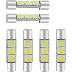 28mm Sun Visor Vanity Mirror Lights 6614F 29mm LED Bulb 6000k White Lights 6612F 6641 Fuse Type Bulbs, DC 12V 3SMD 5050 Chips, Pack of 6