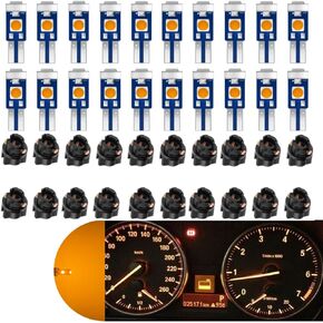20 Pcs T5 LED Lights for Car Dashboard, Yellow 74 37 2721 PC74 Replacement with Twist Lock Socket, for Interior Dome Door Instrument Cluster Dashboard Panel Gauge Indicator