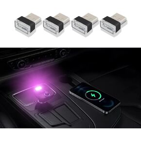 HEVLE 4PCS USB LED Car Interior Atmosphere Lamp, Car Interior LED Lights, Universal Mini Led USB Lights for Car Decoration, Plug-in USB Decoration Night Light for Most Cars (Blue)