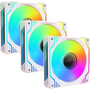 PANO-MOUNTS 120mm Infinity Mirror ARGB Fan 5V 3Pin Addressable RGB PWM PC Computer CPU Case Cooling Fan 600-1800RPM White 3-Pack in Kuwait
