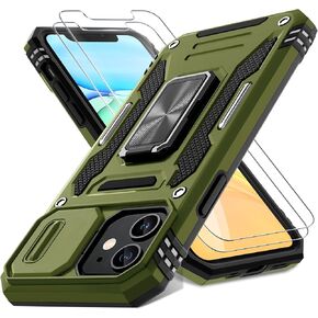 DEERLAMN Case for iPhone 16 with Slide Camera Cover+Screen Protector (2 Packs), Rotated Ring Kickstand Military Grade Shockproof Protective Cover-Navy Blue