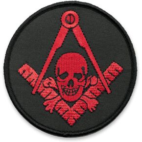 Widow's Son Skull & Crossbones Square & Compass Round Embroidered Masonic Patch - [Black & Red][3'' Diameter]