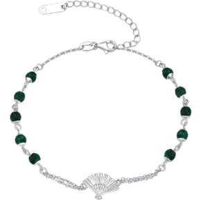 GELOCH Folding Fan Bracelet 925 Sterling Silver Malachite Oriental Folding Fan Bracelet 4mm Malachite Beads Jewelry Gifts for Women