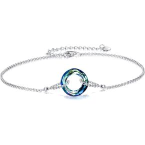 Colorful Crystal Anklet for Women Girls 925 Sterling Silver Ankle Bracelet Adjustable Beach Foot Chain Birthday Gifts for Women and Girls