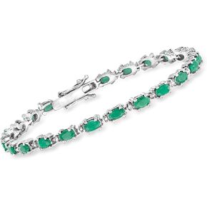 Ross-Simons 7.20 ct. t.w. Emerald Bracelet With Diamond Accents in Sterling Silver. 7.25 inches