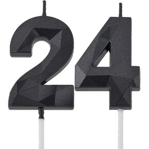 2 inch Blue 24 Birthday Candles, 3D Diamond Number 24th Cake Topper for Boys Girls Birthday Party Decorations Theme Party