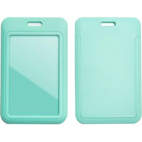 Larpur Pack of 2 Sliding ID Badge Holders Hard Plastic Vertical Card Cases with Clear ID Window for School, Office, Factory, Work, Aqua