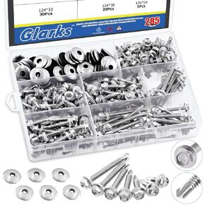 Glarks 70Pcs #12 x 3/4" 410 Stainless Steel Hex Washer Head Sheet Metal Tek Self Drilling Screws and M5.5 x 19mm 304 Stainless Steel EPDM Bonded Sealing Washers Assortment Kit